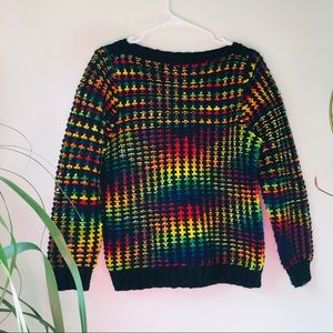 Vintage Rainbow Hand knit homemade sweater
